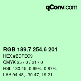 カラーコード: RGB 189.7 254.6 201 | qconv.com