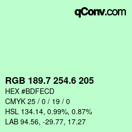 カラーコード: RGB 189.7 254.6 205 | qconv.com