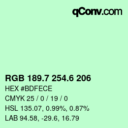 カラーコード: RGB 189.7 254.6 206 | qconv.com
