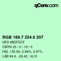 カラーコード: RGB 189.7 254.6 207 | qconv.com