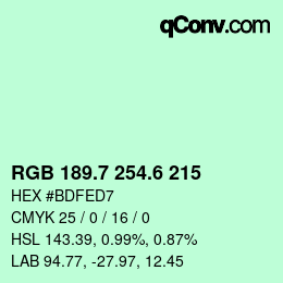 カラーコード: RGB 189.7 254.6 215 | qconv.com