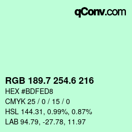 カラーコード: RGB 189.7 254.6 216 | qconv.com