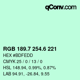 カラーコード: RGB 189.7 254.6 221 | qconv.com