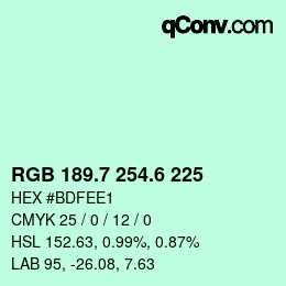 カラーコード: RGB 189.7 254.6 225 | qconv.com