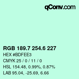 カラーコード: RGB 189.7 254.6 227 | qconv.com