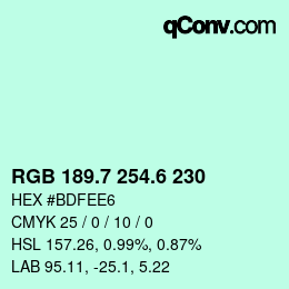 カラーコード: RGB 189.7 254.6 230 | qconv.com