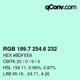 カラーコード: RGB 189.7 254.6 232 | qconv.com