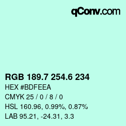 カラーコード: RGB 189.7 254.6 234 | qconv.com
