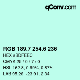 カラーコード: RGB 189.7 254.6 236 | qconv.com
