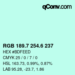 カラーコード: RGB 189.7 254.6 237 | qconv.com