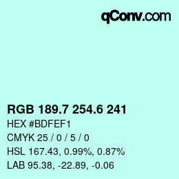 カラーコード: RGB 189.7 254.6 241 | qconv.com