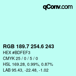 カラーコード: RGB 189.7 254.6 243 | qconv.com