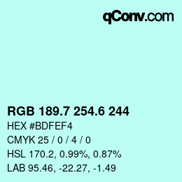 カラーコード: RGB 189.7 254.6 244 | qconv.com