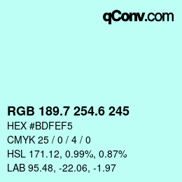 カラーコード: RGB 189.7 254.6 245 | qconv.com