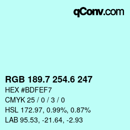 カラーコード: RGB 189.7 254.6 247 | qconv.com