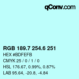 カラーコード: RGB 189.7 254.6 251 | qconv.com