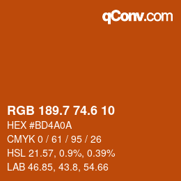 カラーコード: RGB 189.7 74.6 10 | qconv.com