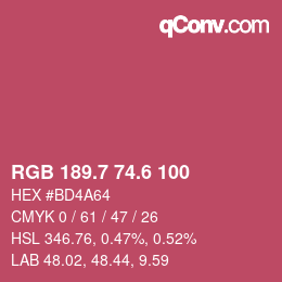 カラーコード: RGB 189.7 74.6 100 | qconv.com