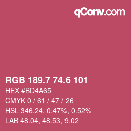カラーコード: RGB 189.7 74.6 101 | qconv.com