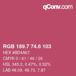 カラーコード: RGB 189.7 74.6 103 | qconv.com