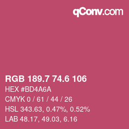 カラーコード: RGB 189.7 74.6 106 | qconv.com