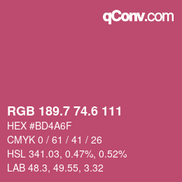 カラーコード: RGB 189.7 74.6 111 | qconv.com