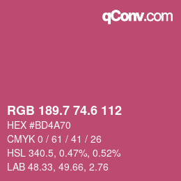 カラーコード: RGB 189.7 74.6 112 | qconv.com