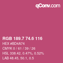 カラーコード: RGB 189.7 74.6 116 | qconv.com
