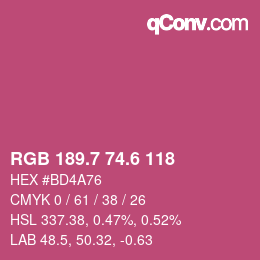 カラーコード: RGB 189.7 74.6 118 | qconv.com