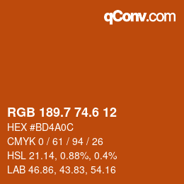 カラーコード: RGB 189.7 74.6 12 | qconv.com