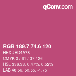カラーコード: RGB 189.7 74.6 120 | qconv.com