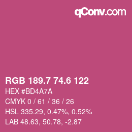 カラーコード: RGB 189.7 74.6 122 | qconv.com