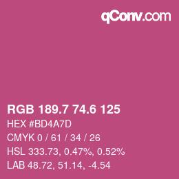 カラーコード: RGB 189.7 74.6 125 | qconv.com