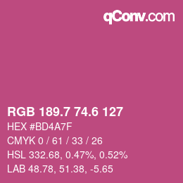 カラーコード: RGB 189.7 74.6 127 | qconv.com