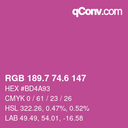 カラーコード: RGB 189.7 74.6 147 | qconv.com