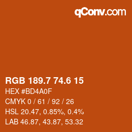 カラーコード: RGB 189.7 74.6 15 | qconv.com