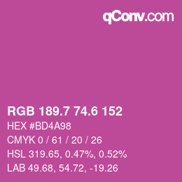 カラーコード: RGB 189.7 74.6 152 | qconv.com
