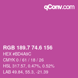カラーコード: RGB 189.7 74.6 156 | qconv.com