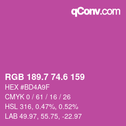 カラーコード: RGB 189.7 74.6 159 | qconv.com