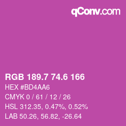 カラーコード: RGB 189.7 74.6 166 | qconv.com
