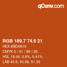 カラーコード: RGB 189.7 74.6 21 | qconv.com