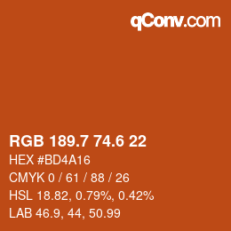 カラーコード: RGB 189.7 74.6 22 | qconv.com