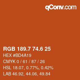 カラーコード: RGB 189.7 74.6 25 | qconv.com