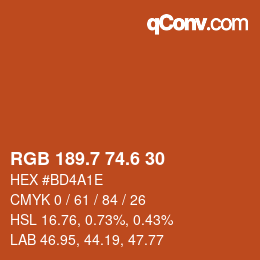 カラーコード: RGB 189.7 74.6 30 | qconv.com