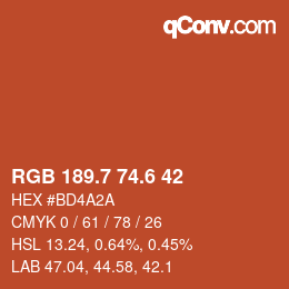 カラーコード: RGB 189.7 74.6 42 | qconv.com
