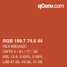 カラーコード: RGB 189.7 74.6 44 | qconv.com