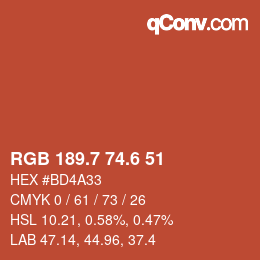 カラーコード: RGB 189.7 74.6 51 | qconv.com