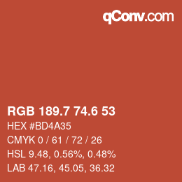 カラーコード: RGB 189.7 74.6 53 | qconv.com