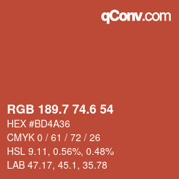 カラーコード: RGB 189.7 74.6 54 | qconv.com