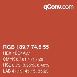 カラーコード: RGB 189.7 74.6 55 | qconv.com
